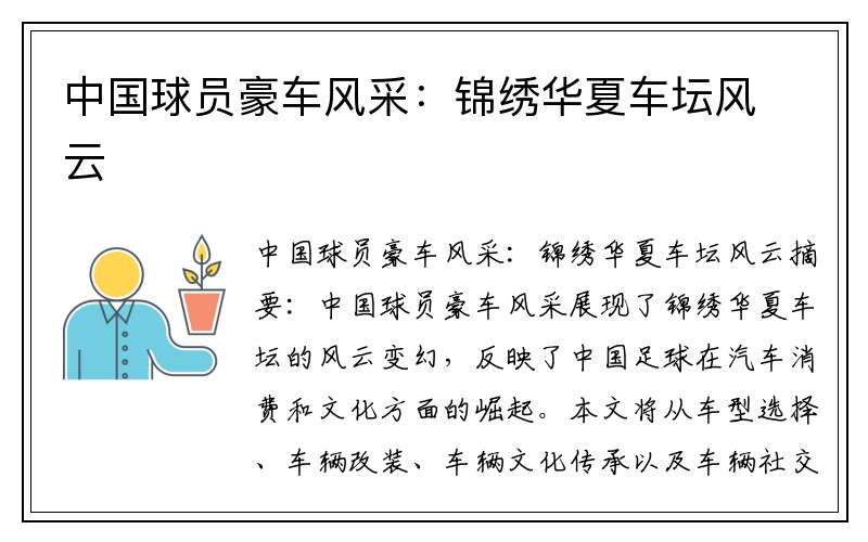 中国球员豪车风采：锦绣华夏车坛风云
