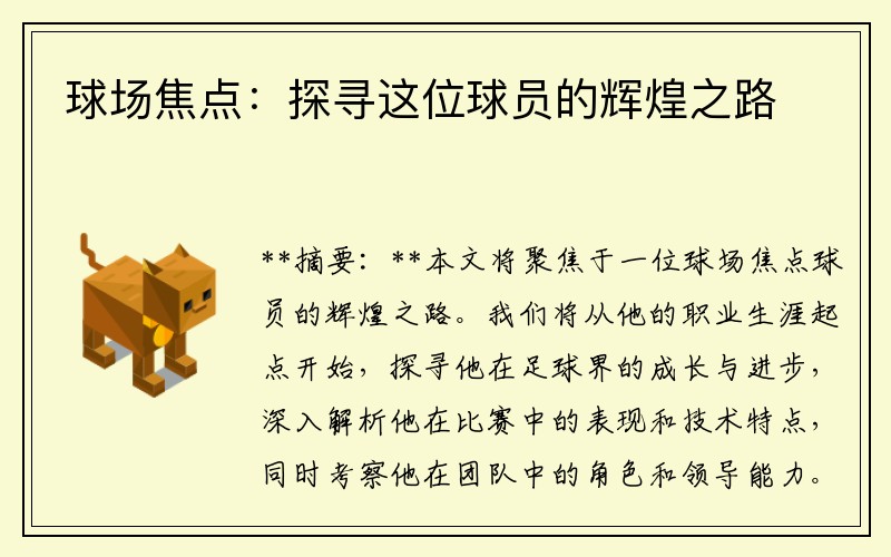 球场焦点：探寻这位球员的辉煌之路
